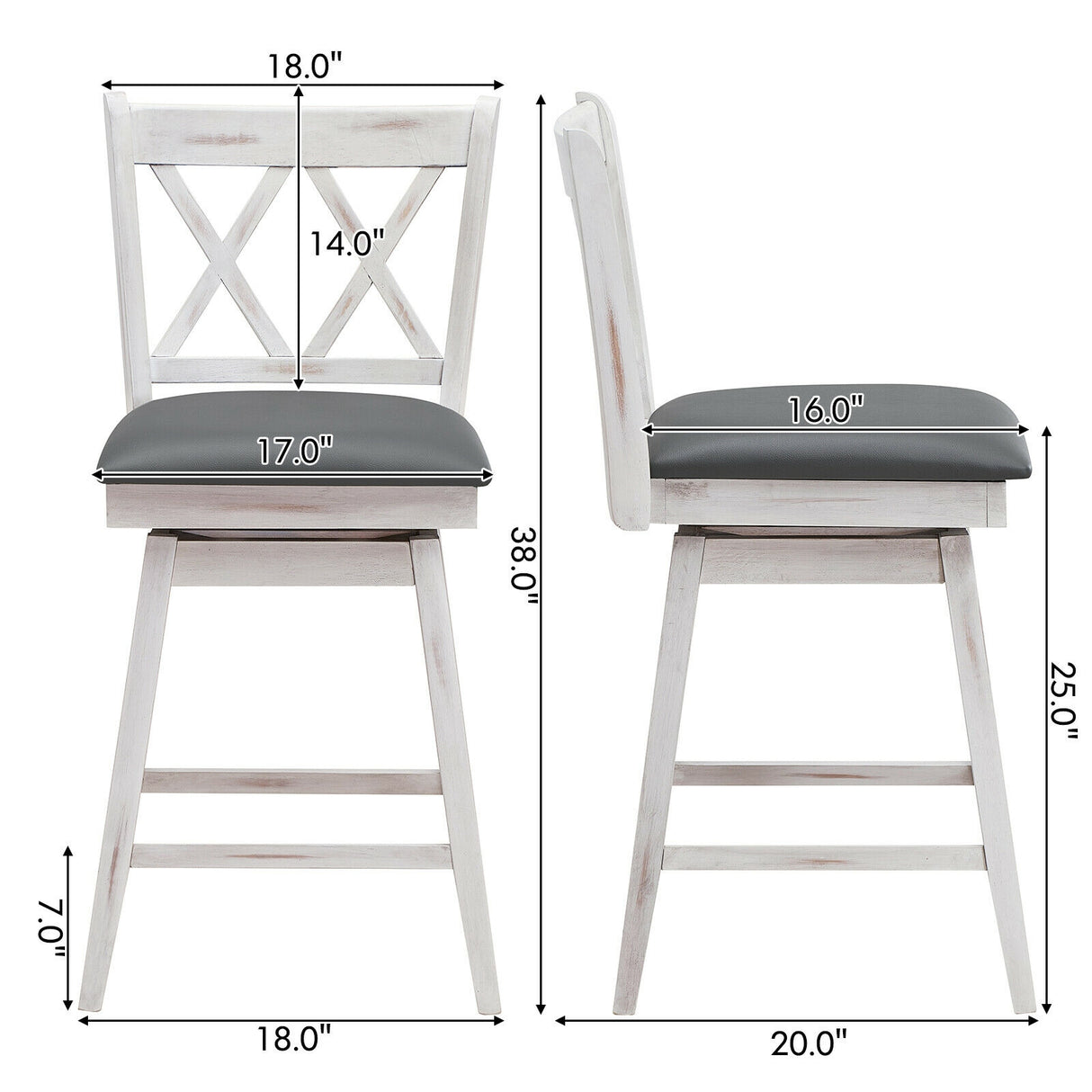 2 Pieces 24 Inch Swivel Counter Height Barstool Set with Rubber Wood Legs-Black