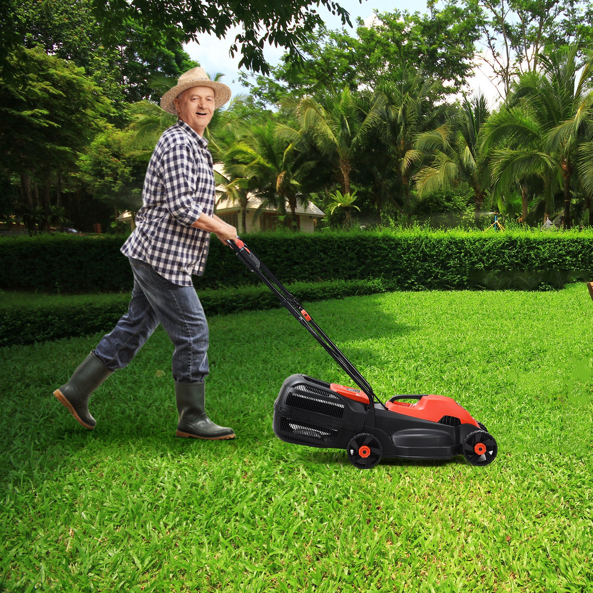 13 Inch Electric Push Lawn Corded Mower with Grass Bag-Green