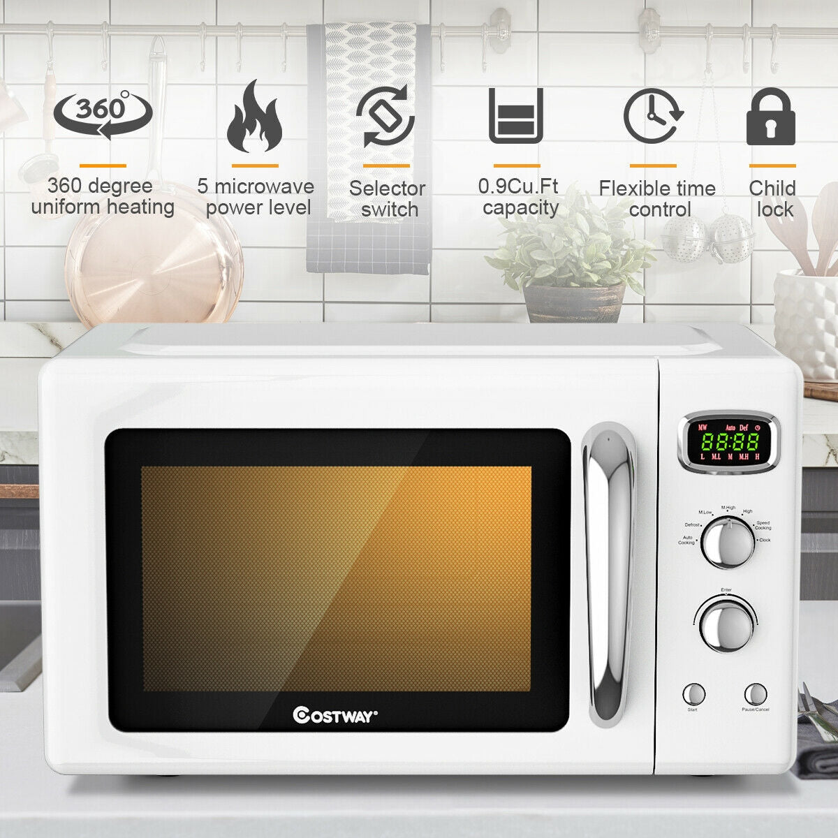 0.9 Cu.ft Retro Countertop Compact Microwave Oven-Green