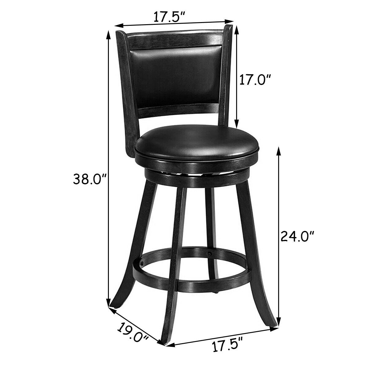 2 Pieces 24 Inch Swivel Counter Stool Dining Chair Upholstered Seat-Brown