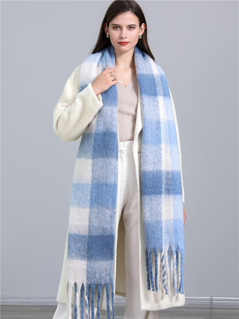 New Luxury Winter Soft Head Wraps Plaid Scarf Shawls Cashmere Warm Cashmere Scarves Rainbow For Women