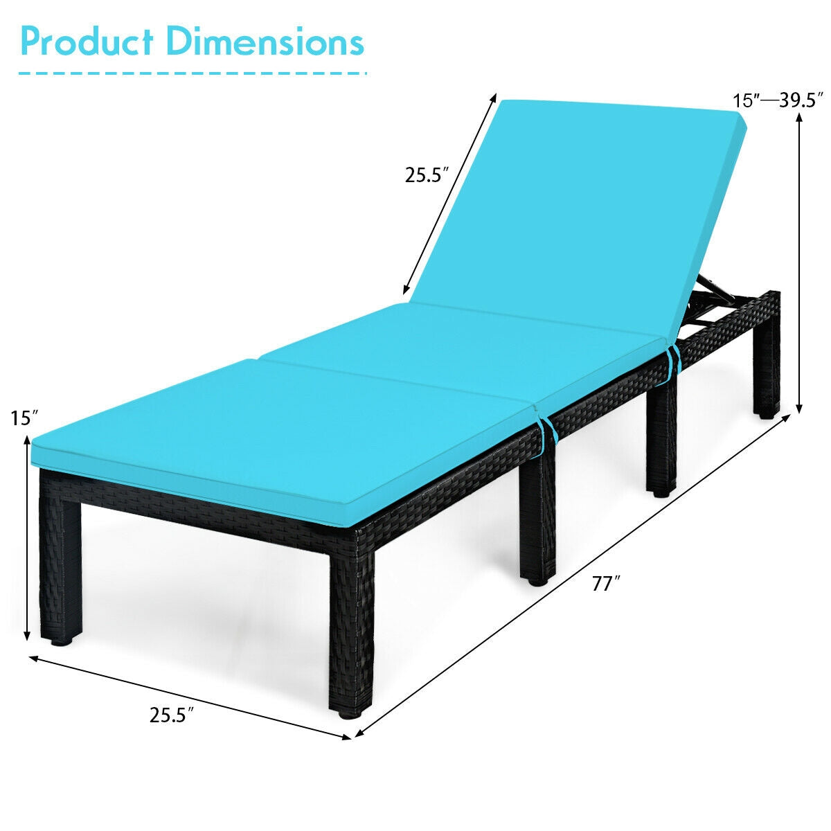 Patio Rattan Lounge Chair Chaise Couch Cushioned Height Adjustable-White