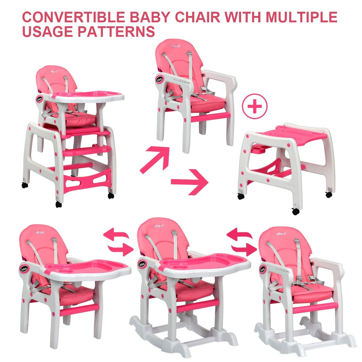 3-in-1 Baby High Chair with Lockable Universal Wheels-Gray
