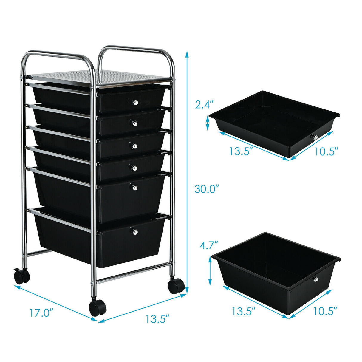6 Drawers Rolling Storage Cart Organizer-Transparent Multicolor
