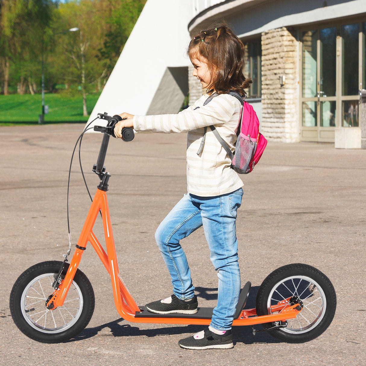 Height Adjustable Kid Kick Scooter with 12 Inch Air Filled Wheel-Pink