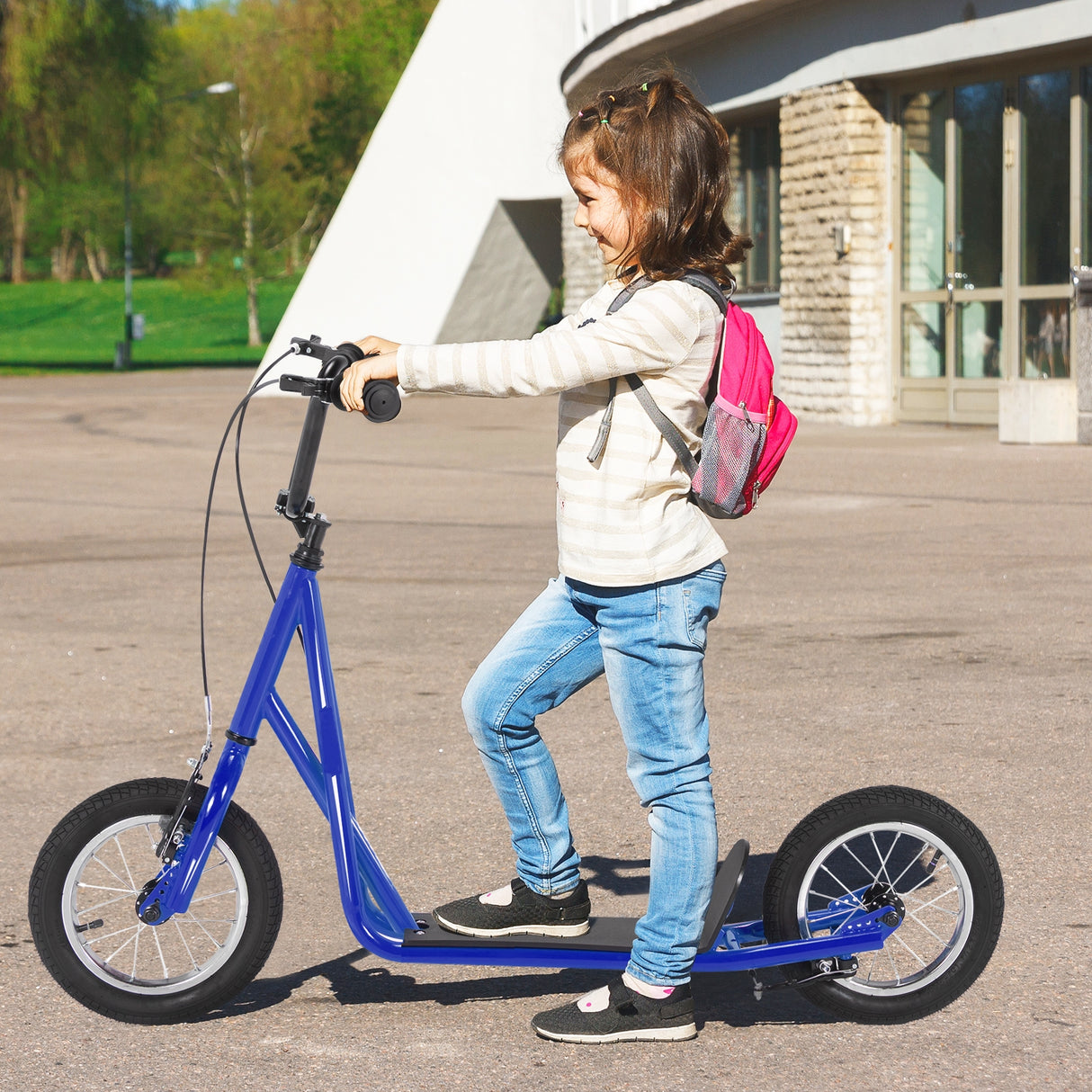 Height Adjustable Kid Kick Scooter with 12 Inch Air Filled Wheel-Pink