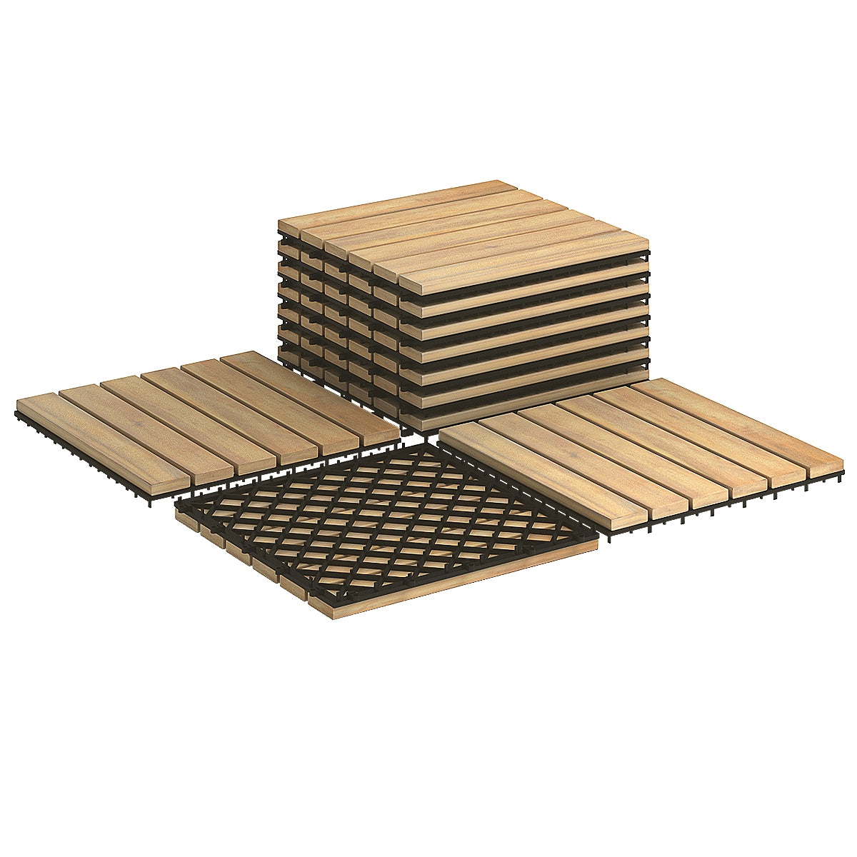 10 Pieces 12 x 12 Inch Acacia Wood Interlocking Tile Flooring by DirectDeals