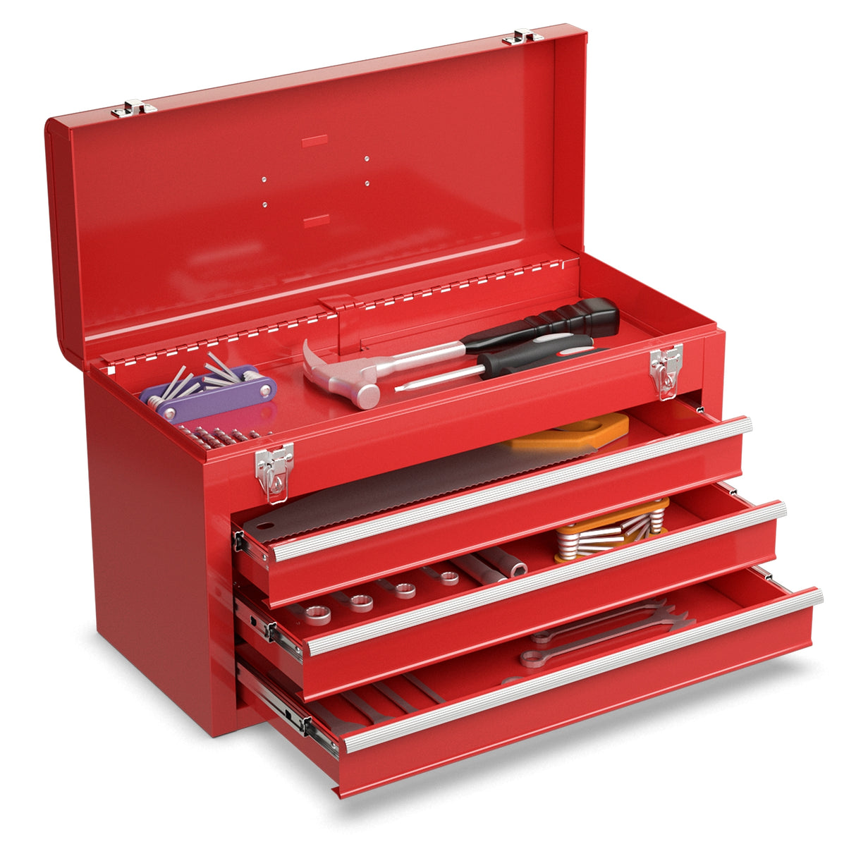Portable Garage Mechanic Tool Cabinet Box with 3 Drawers-Red
