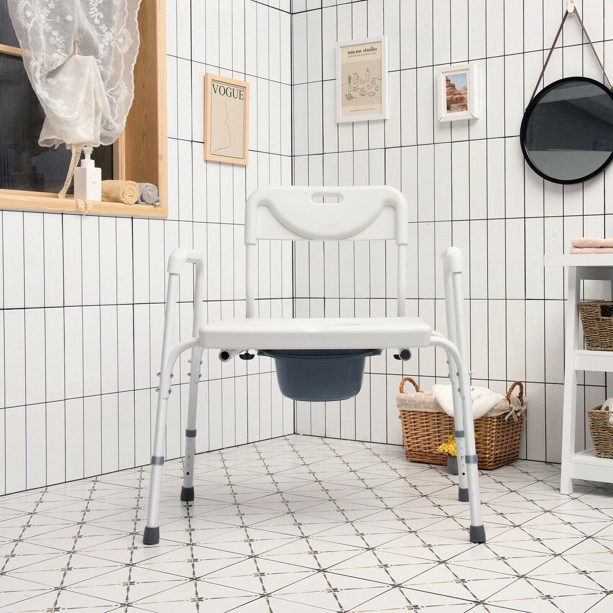 3-in-1 Bedside Commode Portable Toilet with Adjustable Height