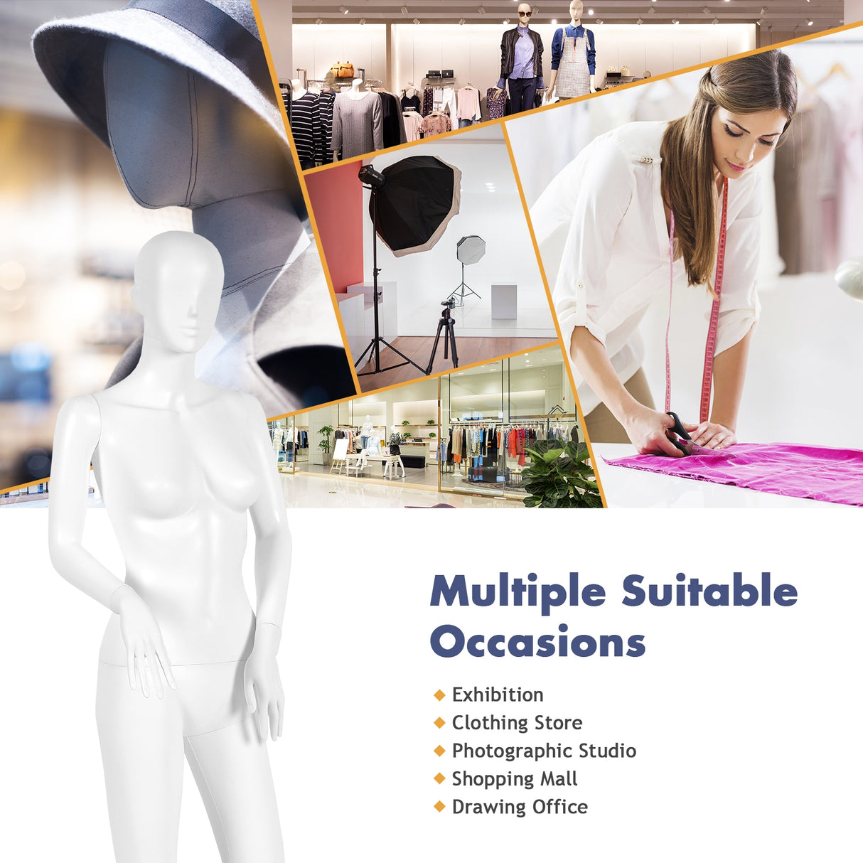 5.8 ft Plastic Female Mannequin Adjustable Detachable Manikin with Metal Stand