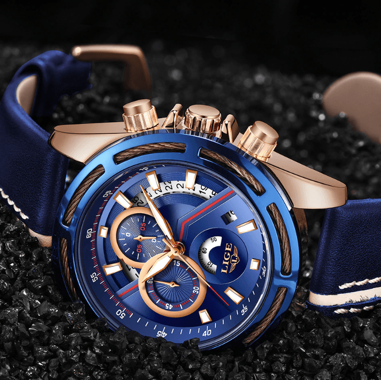 Men's Waterproof Sports Watch With Leather Belts, Chronometers Day View Fluorescent Pointers Unique Design Perfect Gift