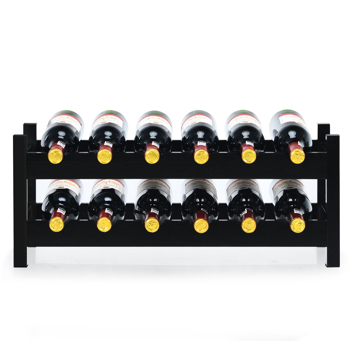2-Tier 12 Bottles Bamboo Storage Shelf Wine Rack-Natural