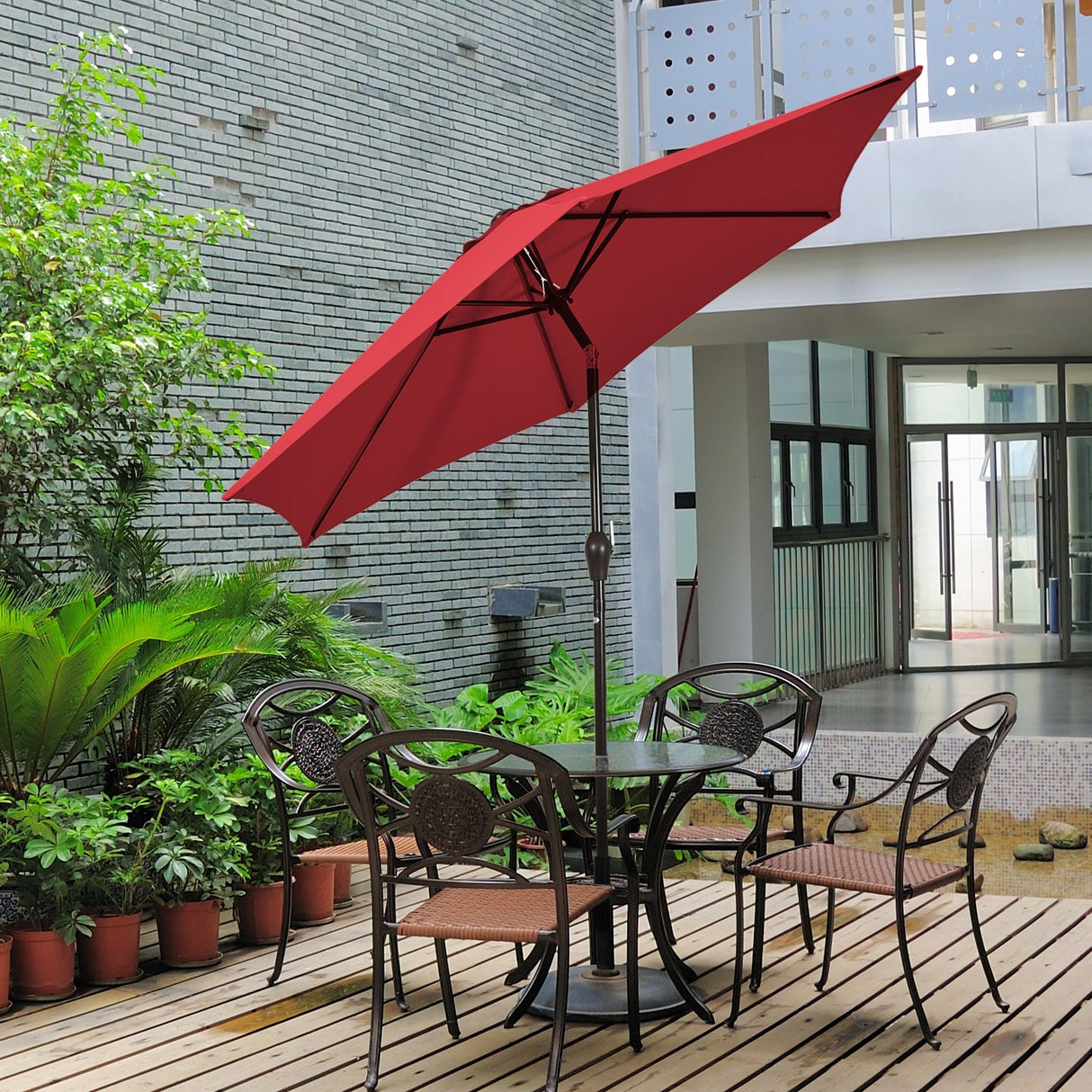 10 Feet Outdoor Patio Umbrella with Tilt Adjustment and Crank-Dark Red by DirectDeals
