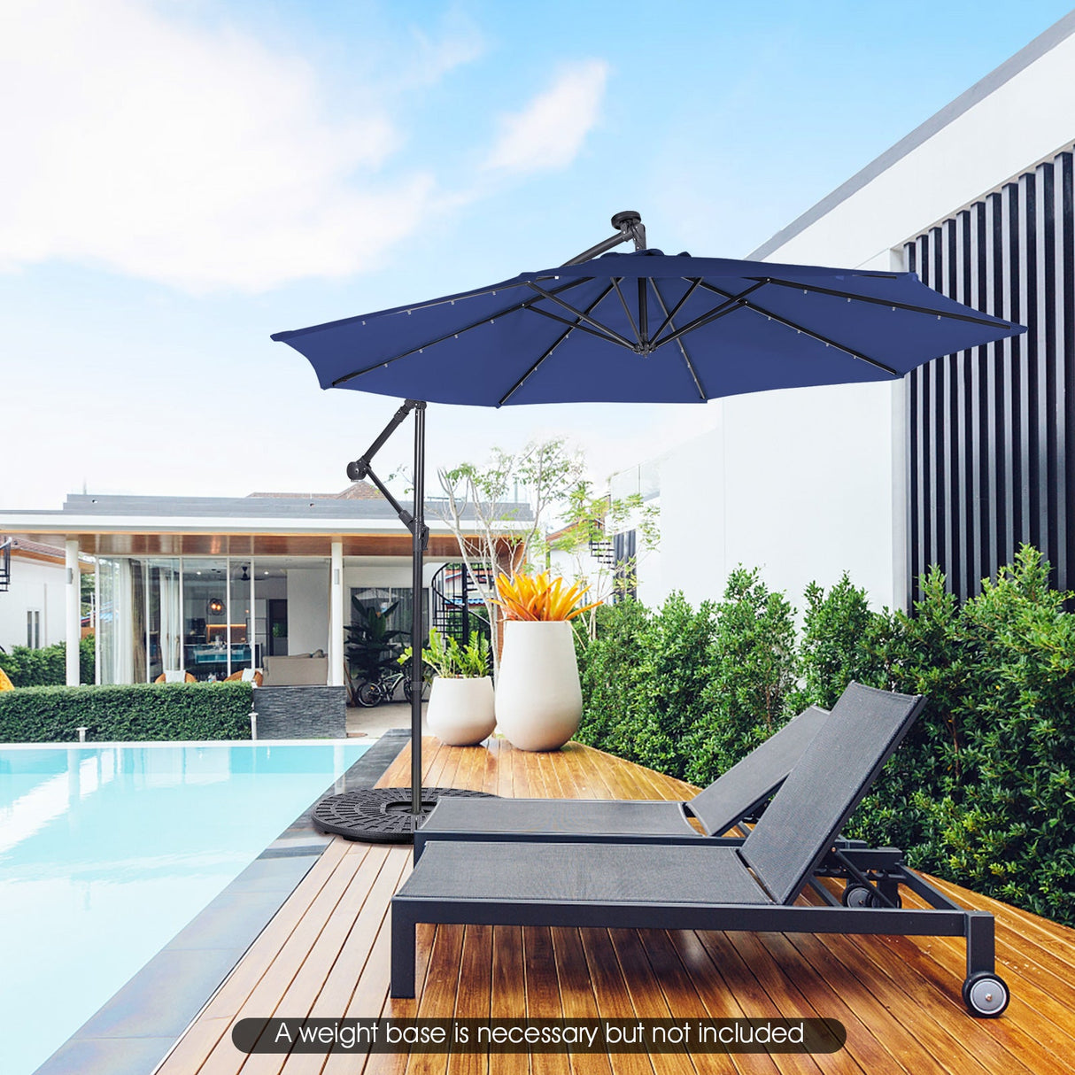 10 Feet Patio Solar Powered Cantilever Umbrella with Tilting System-Navy by DirectDeals