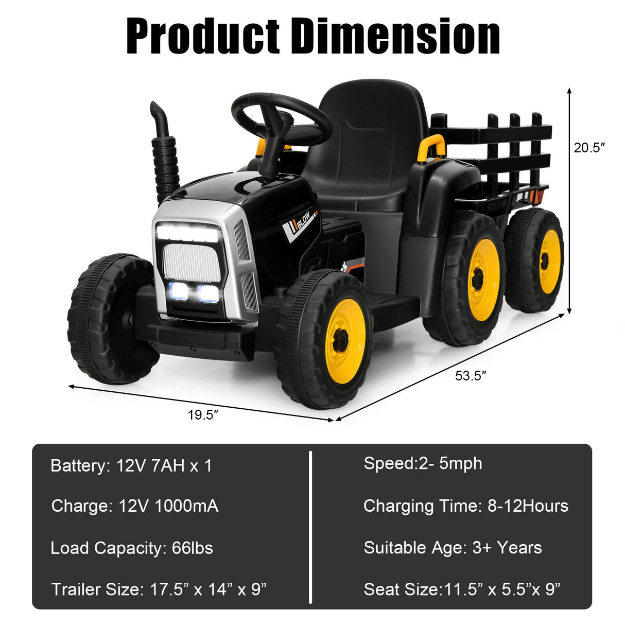 12V Ride on Tractor with 3-Gear-Shift Ground Loader for Kids 3+ Years Old-Green