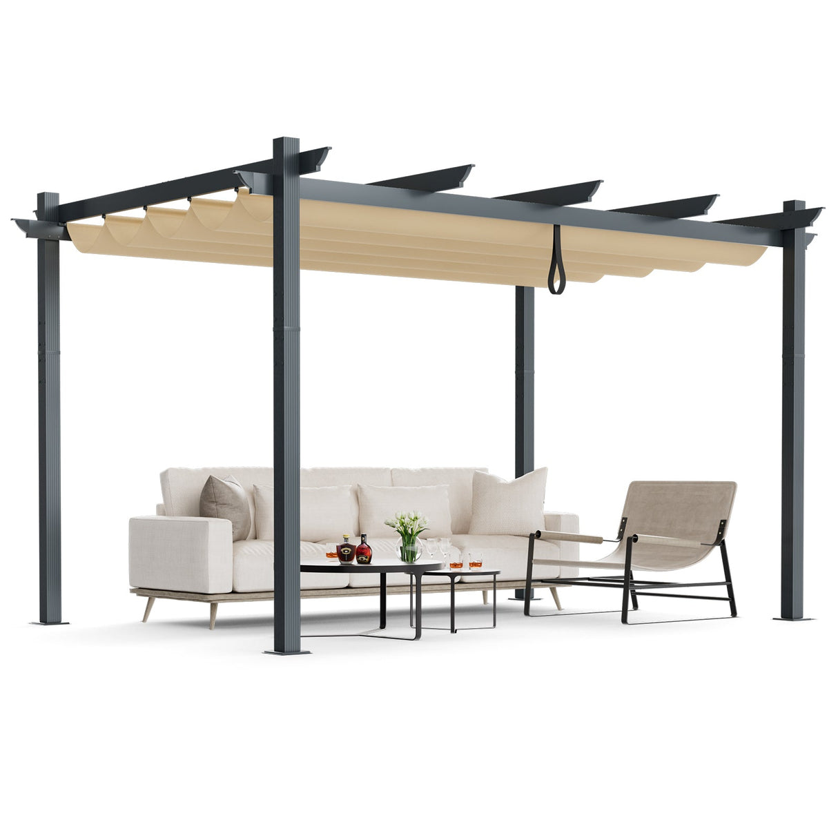 10 x 13 Feet Outdoor Aluminum Retractable Pergola Canopy Shelter-Beige by DirectDeals