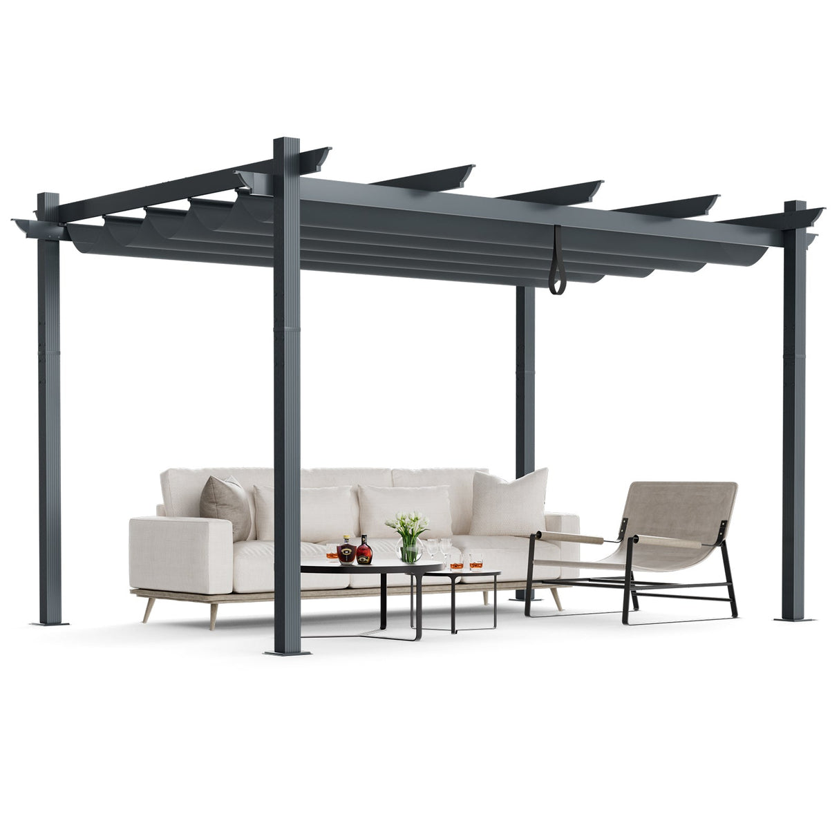 10 x 13 Feet Outdoor Aluminum Retractable Pergola Canopy Shelter-Gray by DirectDeals