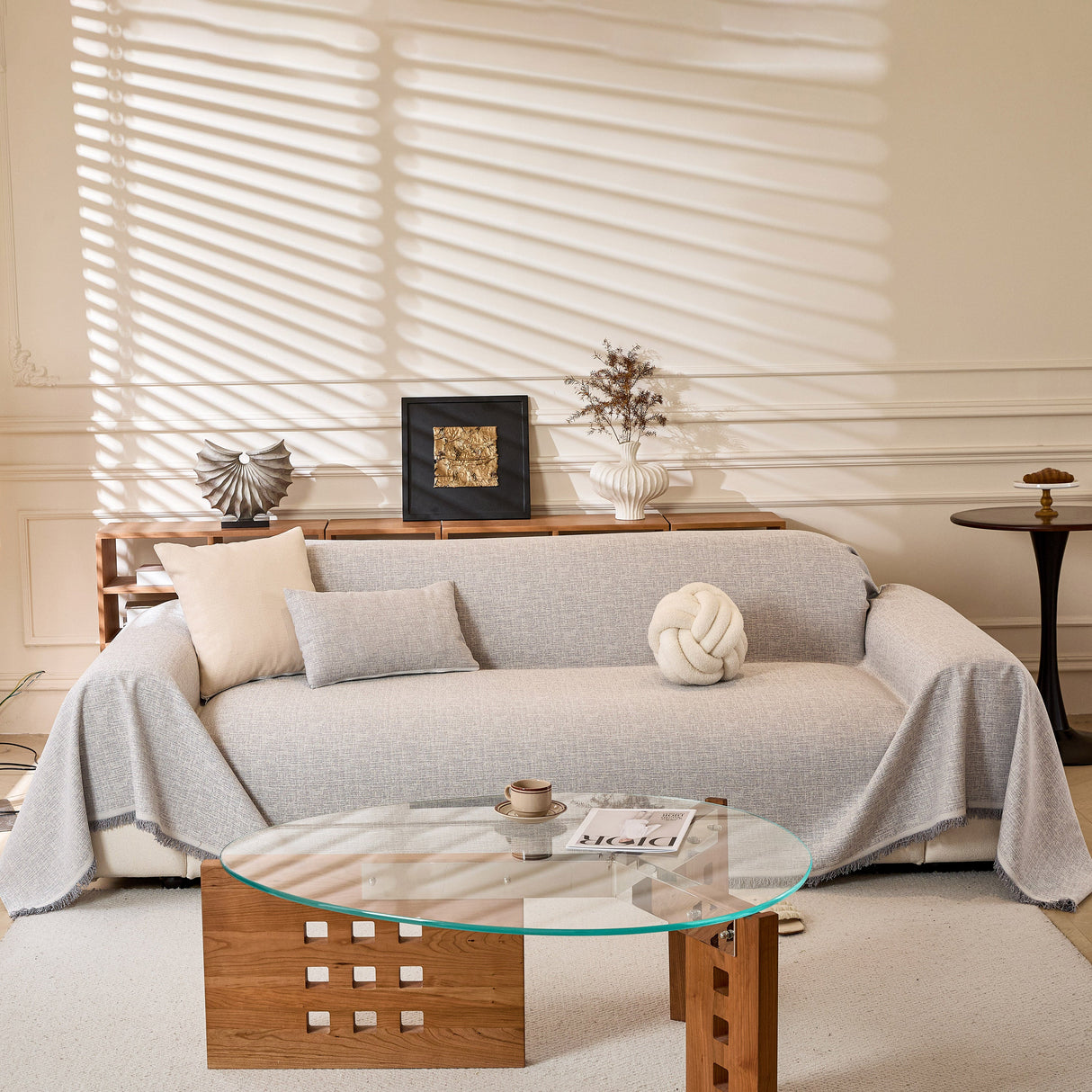 Natural Textured Linen Couch Cover, Breathable & Hypoallergenic Furniture Protector