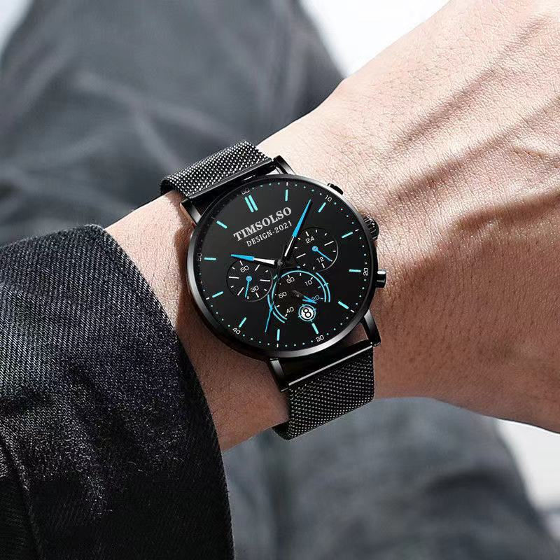 New Fashion Luminous Mens Watches Luxury Sport Quartz Mesh Strap Elegant Waterproof Wristwatch For Men