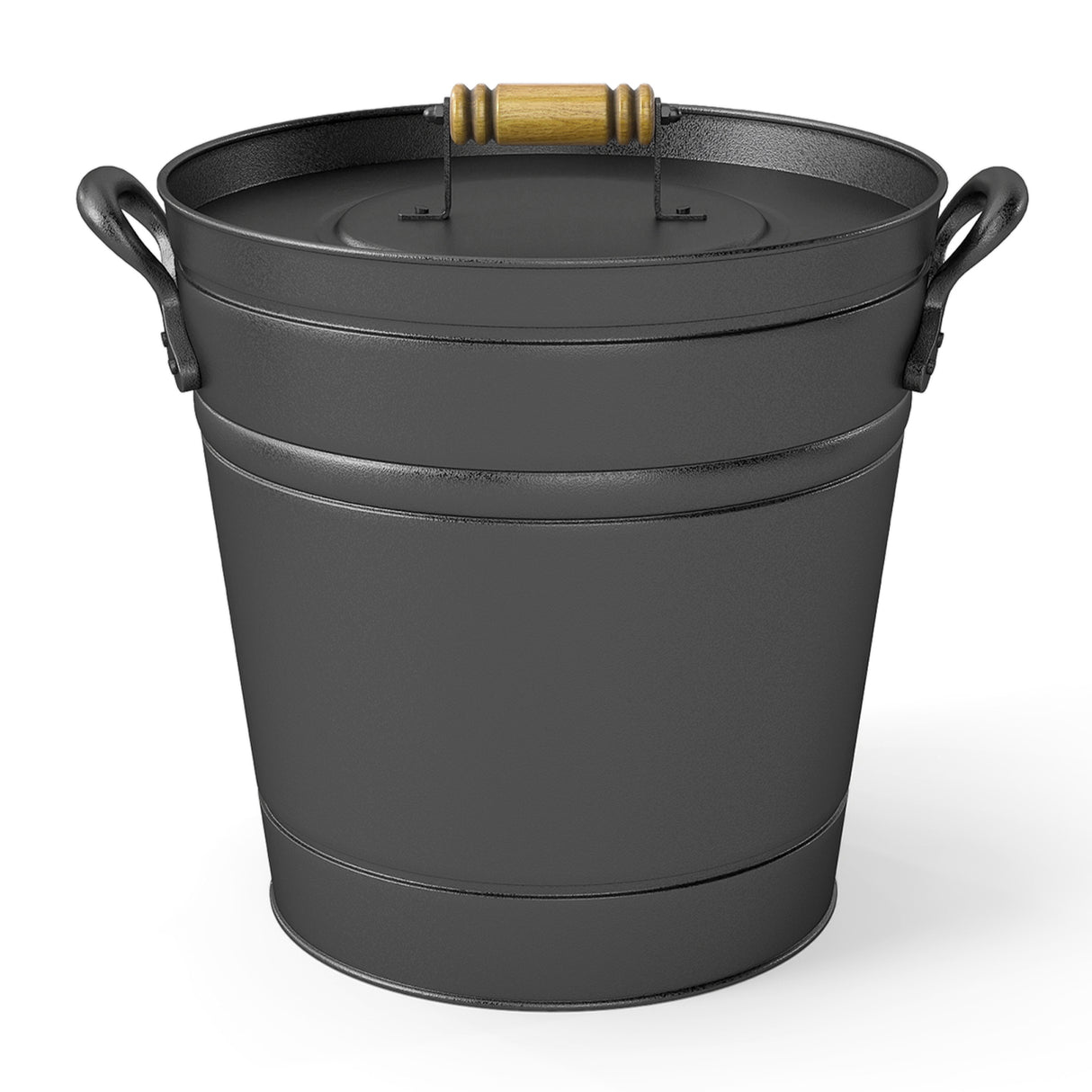 2.9 Gallon Metal Coal Ash Can with Wooden Lid and Side Grips for Fireplace Fire Pits