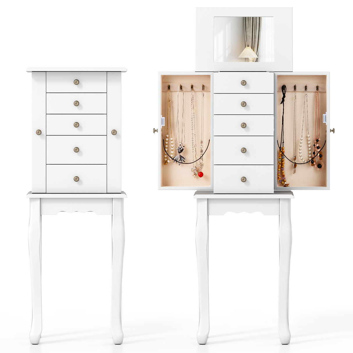 2 Colors Armoire Storage Standing Jewelry Cabinet with Mirror-White