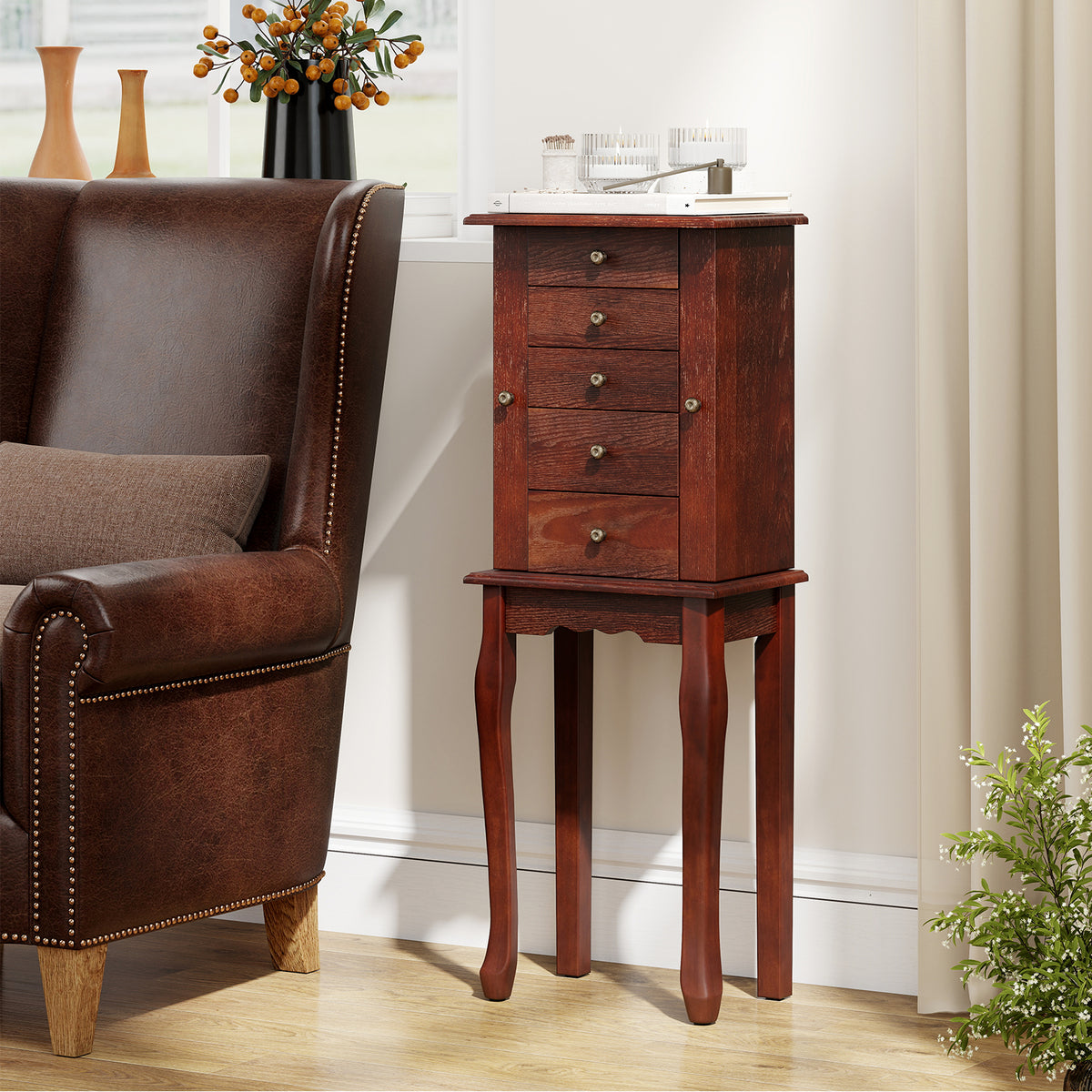 2 Colors Armoire Storage Standing Jewelry Cabinet with Mirror-Brown
