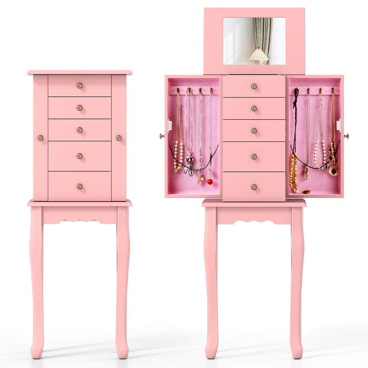 2 Colors Armoire Storage Standing Jewelry Cabinet with Mirror-Pink
