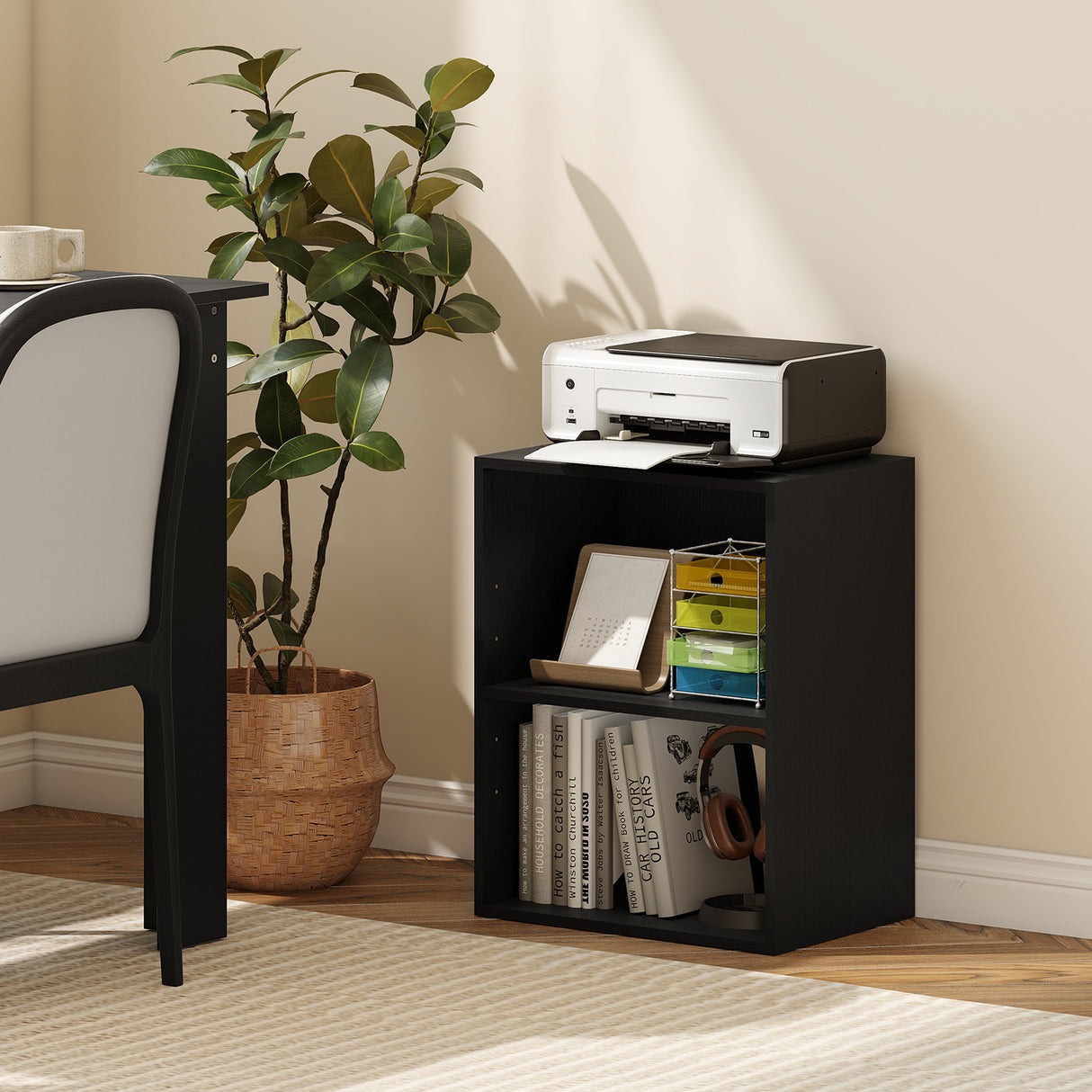 2-Cube Bookcase Set of 2 Floor Standing Open Bookshelf w/ 5-Position Adjustable Shelf-Black