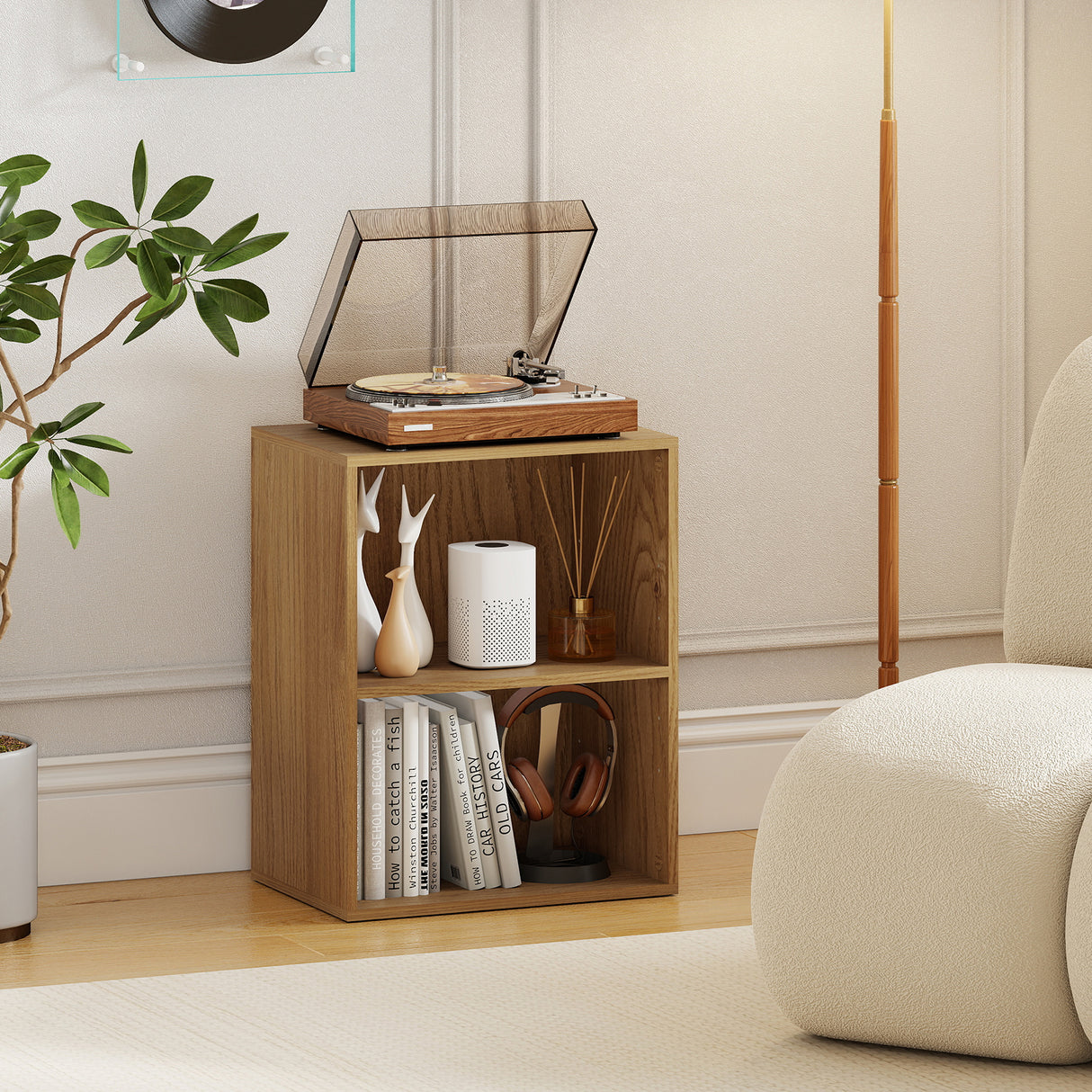 2-Cube Bookcase Set of 2 Floor Standing Open Bookshelf w/ 5-Position Adjustable Shelf-Natural