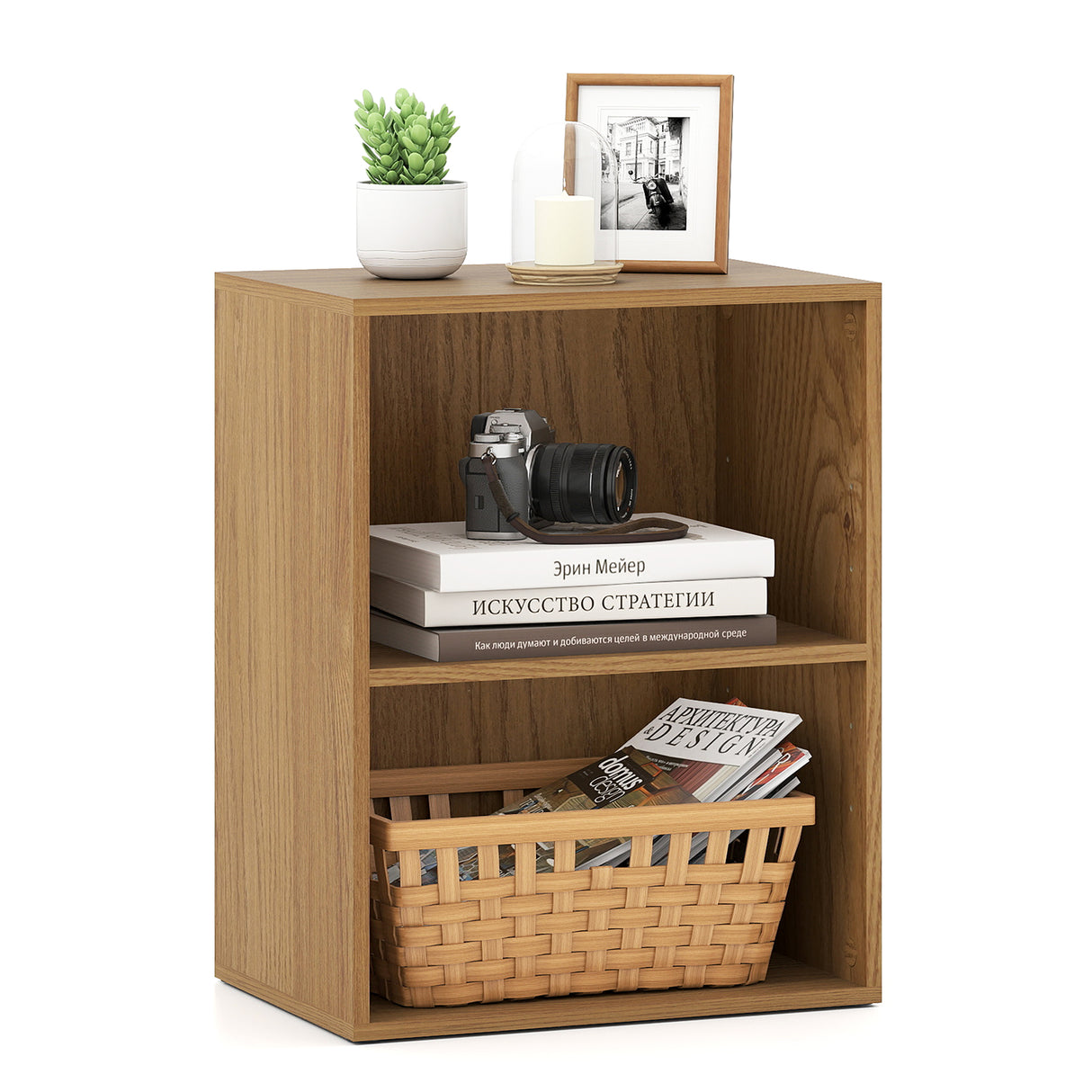 2-Cube Bookcase Set of 2 Floor Standing Open Bookshelf w/ 5-Position Adjustable Shelf-Natural