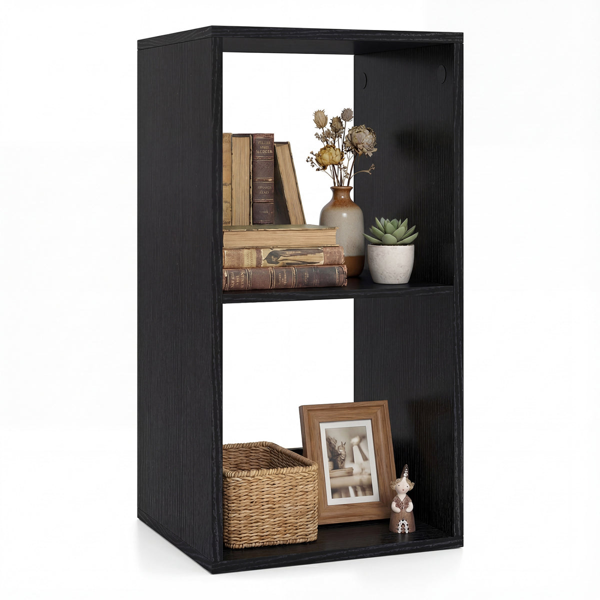 2 Cube Bookshelf with Back Guardrail for Living Room Bedroom-Black