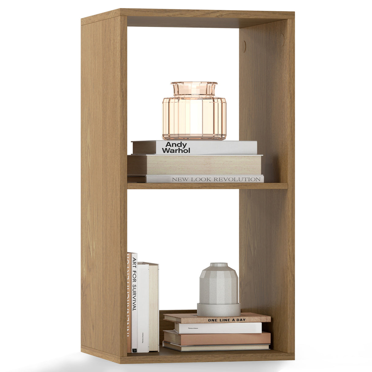 2 Cube Bookshelf with Back Guardrail for Living Room Bedroom-Natural