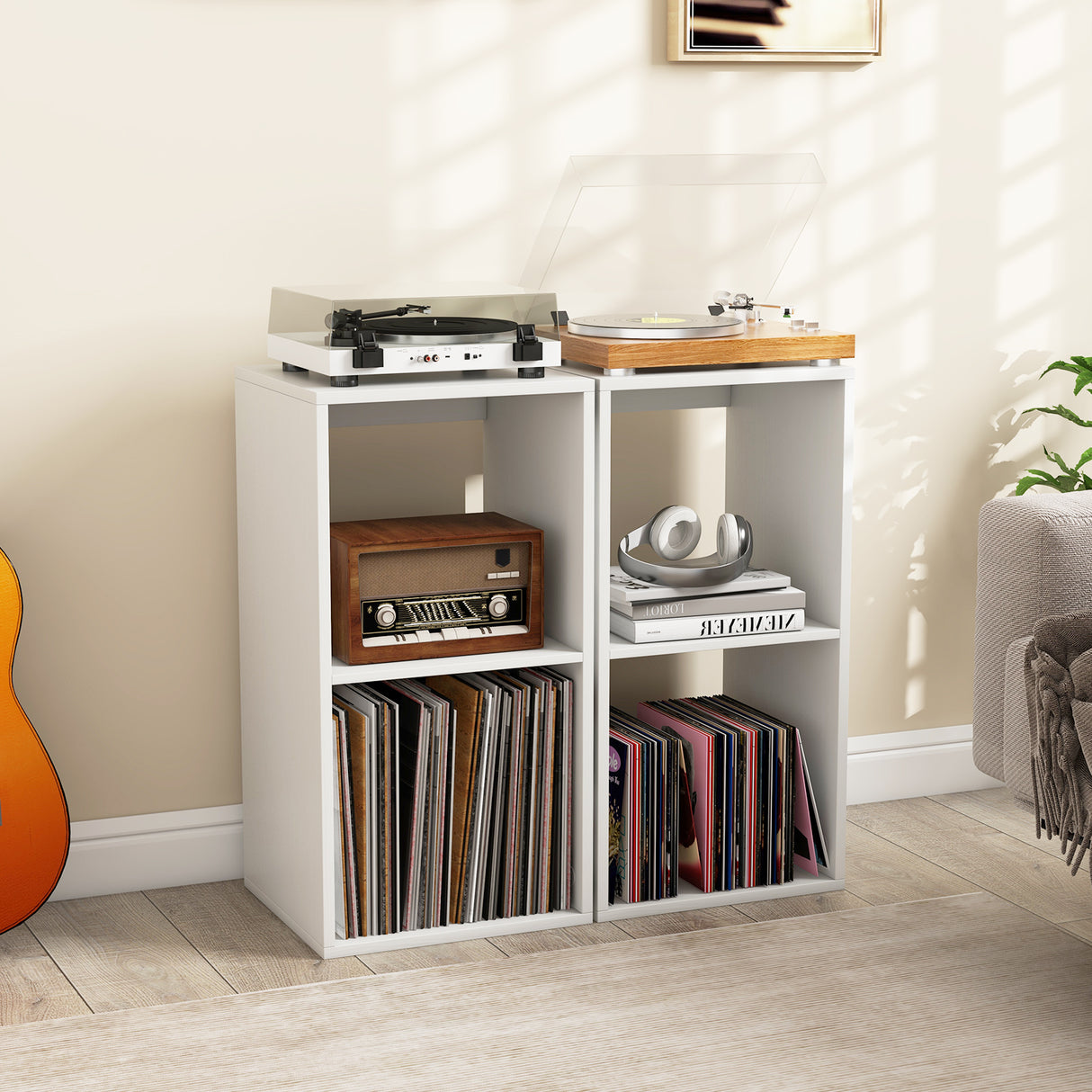 2 Cube Bookshelf with Back Guardrail for Living Room Bedroom-White