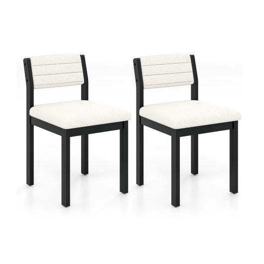 Set of 2 Dining Chairs Sherpa Upholstered Armless Chair with Wood Frame-White
