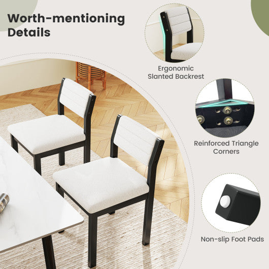 Set of 2 Dining Chairs Sherpa Upholstered Armless Chair with Wood Frame-White