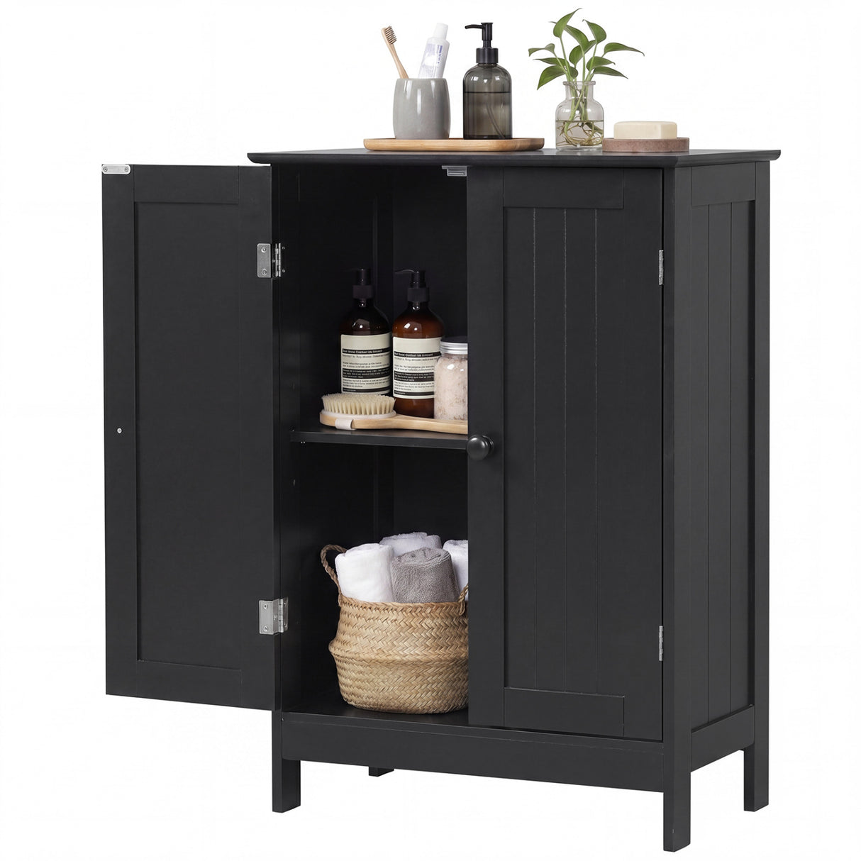 2-Door Freee-Standing Bathroom Cabinet with Shelf-Black