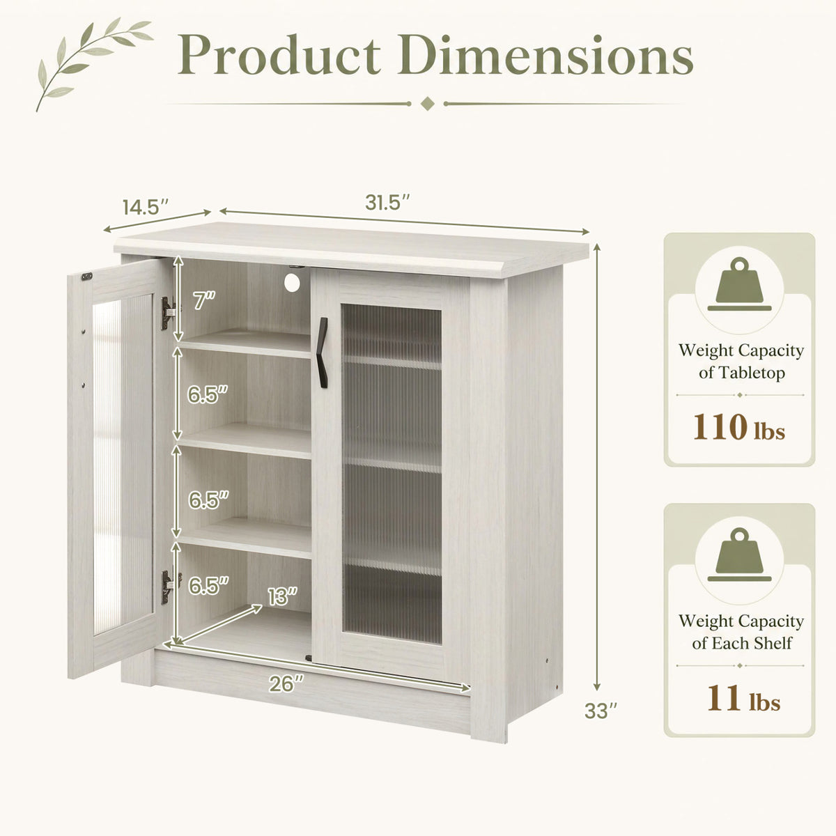 2-Door Shoe Cabinet with Removable Shelves Wooden Shoe Storage Organizer-White