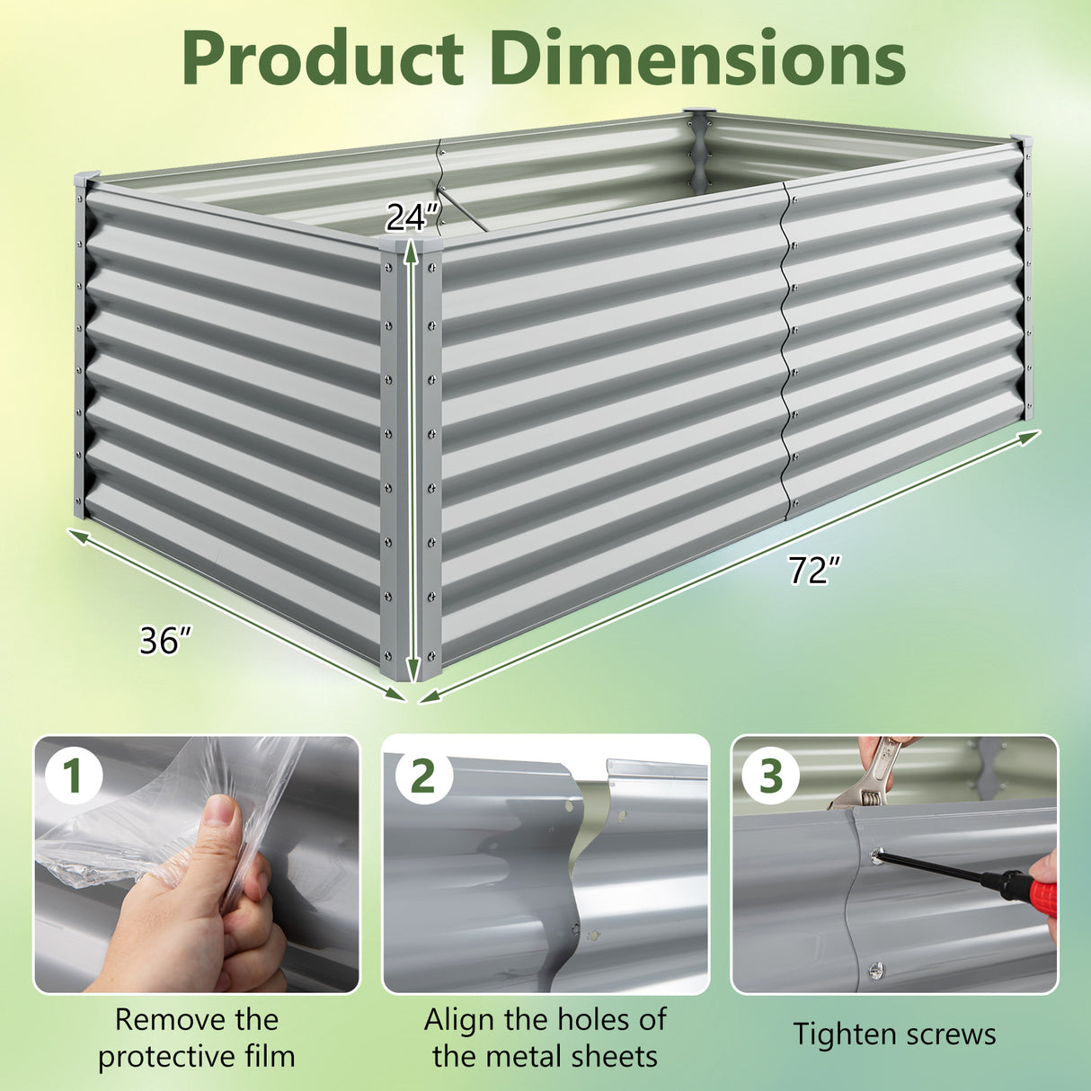 6 x 3 x 2 Feet Metal Rectangular Raised Garden Bed with Open Bottom Design-Gray