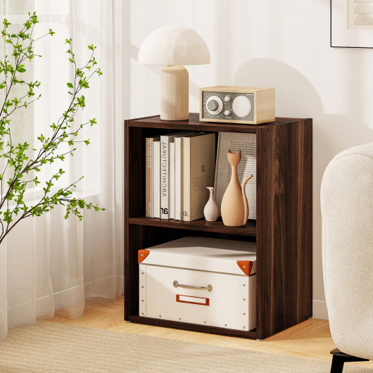 2-Layer Multifunctional Furniture Display Cabinet with Large Capacity Storage Space-Walnut