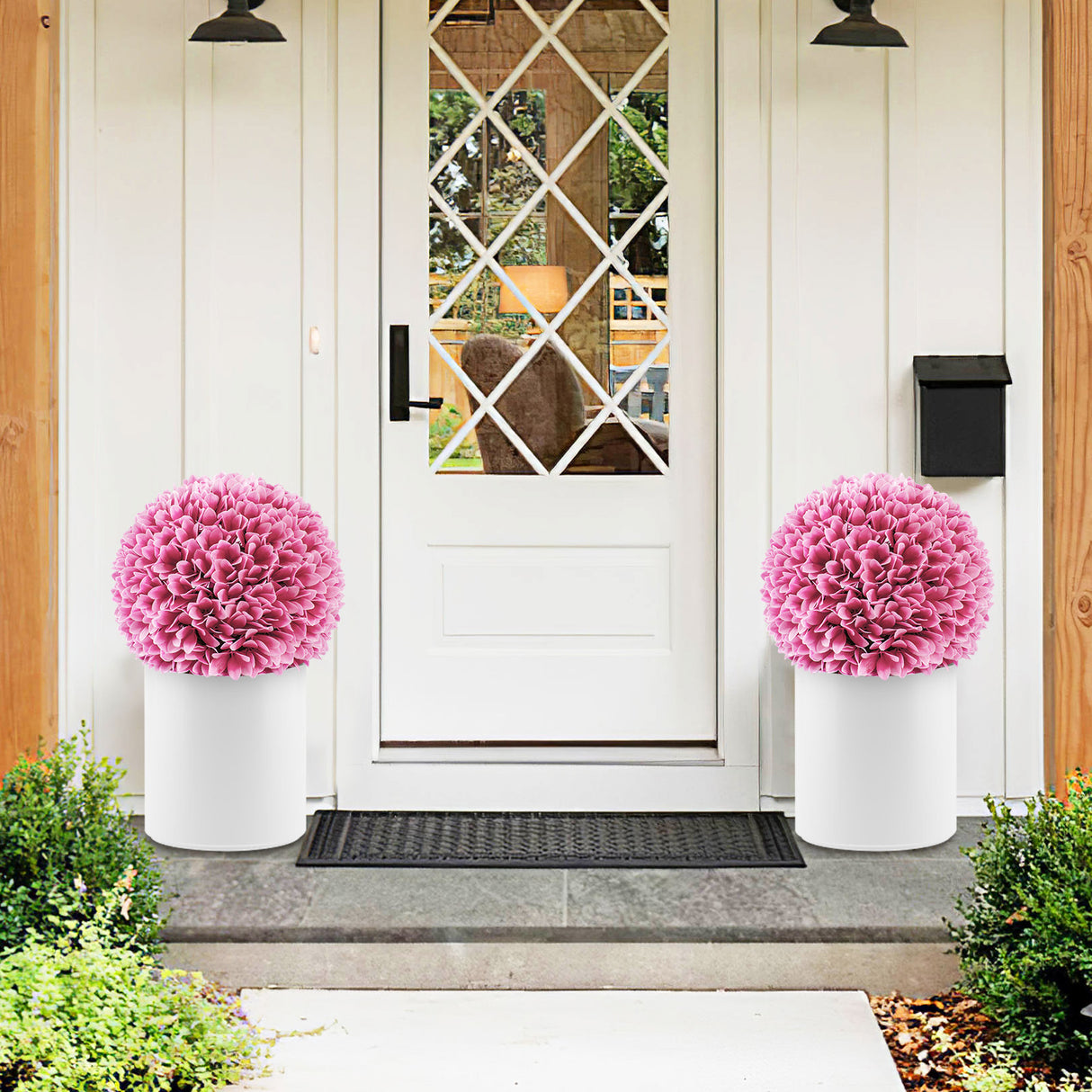 2 Pieces Artificial Plant Topiary Balls Faux Boxwood Decorative Balls-Pink