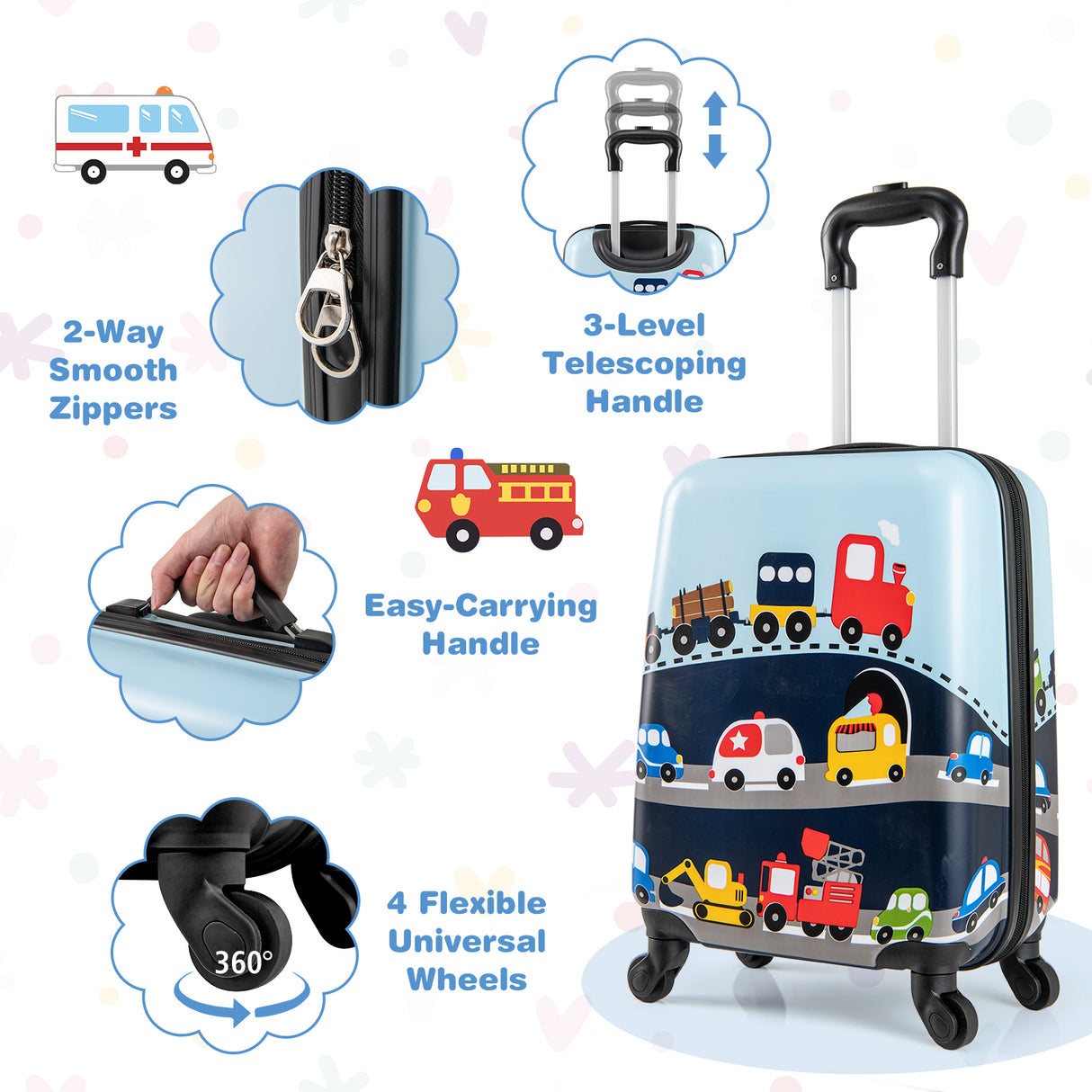 2 PCS Kid Luggage Set With Spinner Wheels for Children Boys Girls-Dark Blue