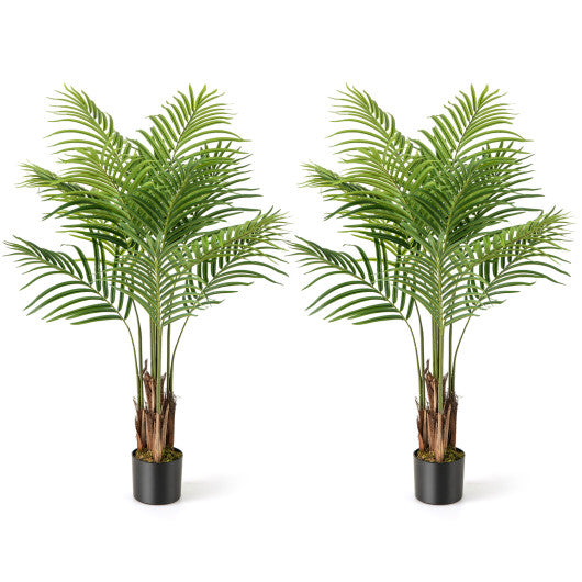 2 Pack 4.2 Feet Tall Artificial Palm Paradise Plant Large Fake Potted Tree-Green