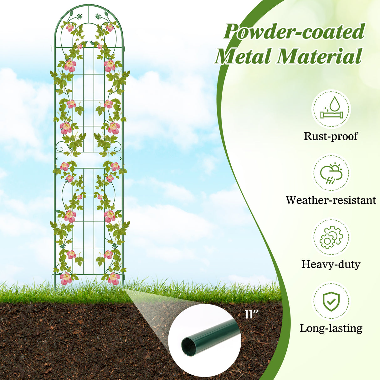 2 Pack 86.5 x 20 Inches Metal Garden Trellis for Climbing Plants-Green
