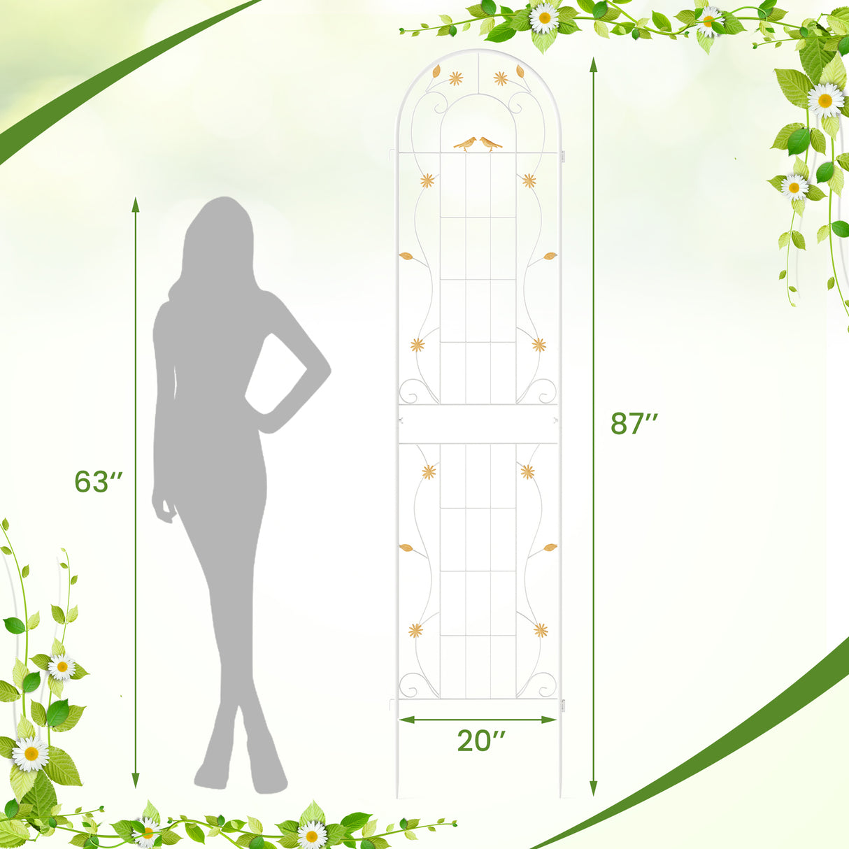 2 Pack 86.5 x 20 Inches Metal Garden Trellis for Climbing Plants-White