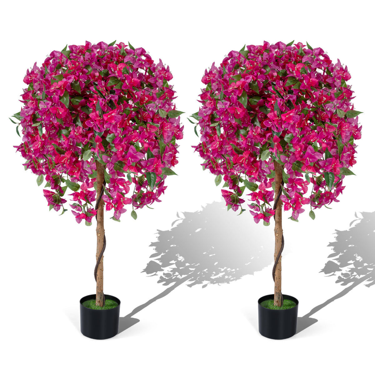 2 Pack Artificial Azalea Trees Faux Floral Plants with Vivid Blooming Flowers