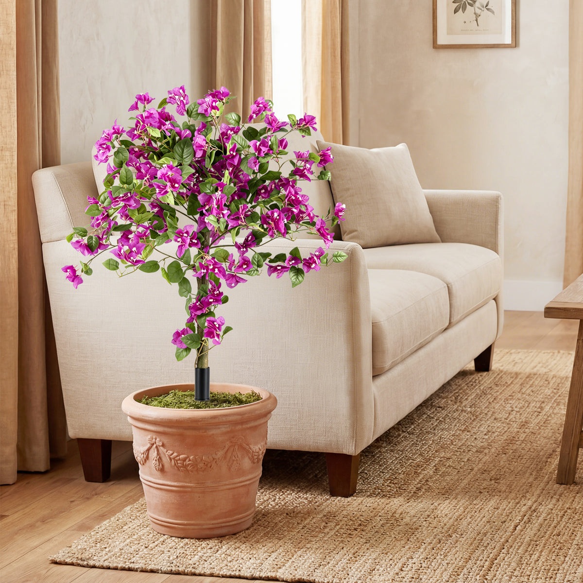 2 Pack Artificial Bougainvillea Trees with Ground Spike and PE Trunks for Porch