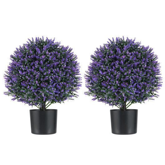 2 Pack Artificial Lavender Topiary Ball Tree Faux Shrub Bushes with Flowers-Purple