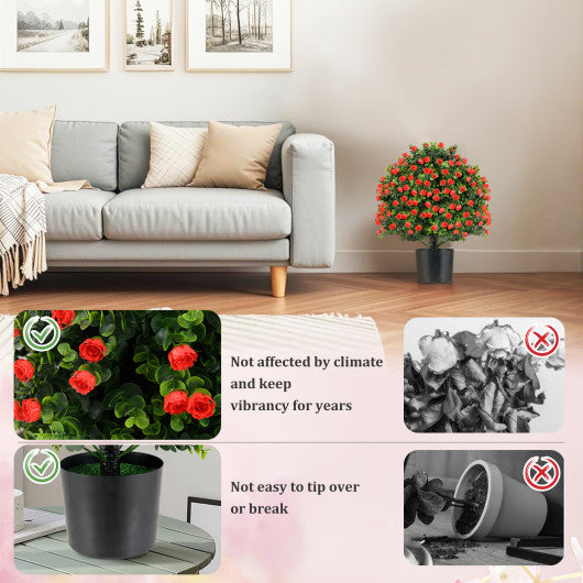 2 Pack Artificial Rose Topiary Ball Tree Faux Shrub Bushes with Flowers-Red