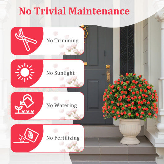 2 Pack Artificial Rose Topiary Ball Tree Faux Shrub Bushes with Flowers-Red