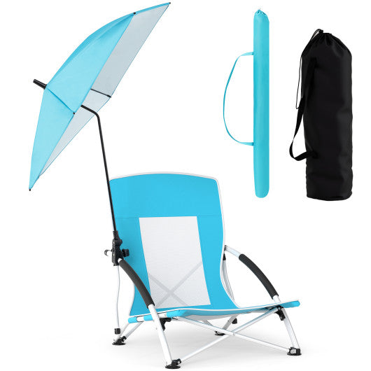 2 Pack Beach Umbrella Chair for Adults with Adjustable Parasol-Blue